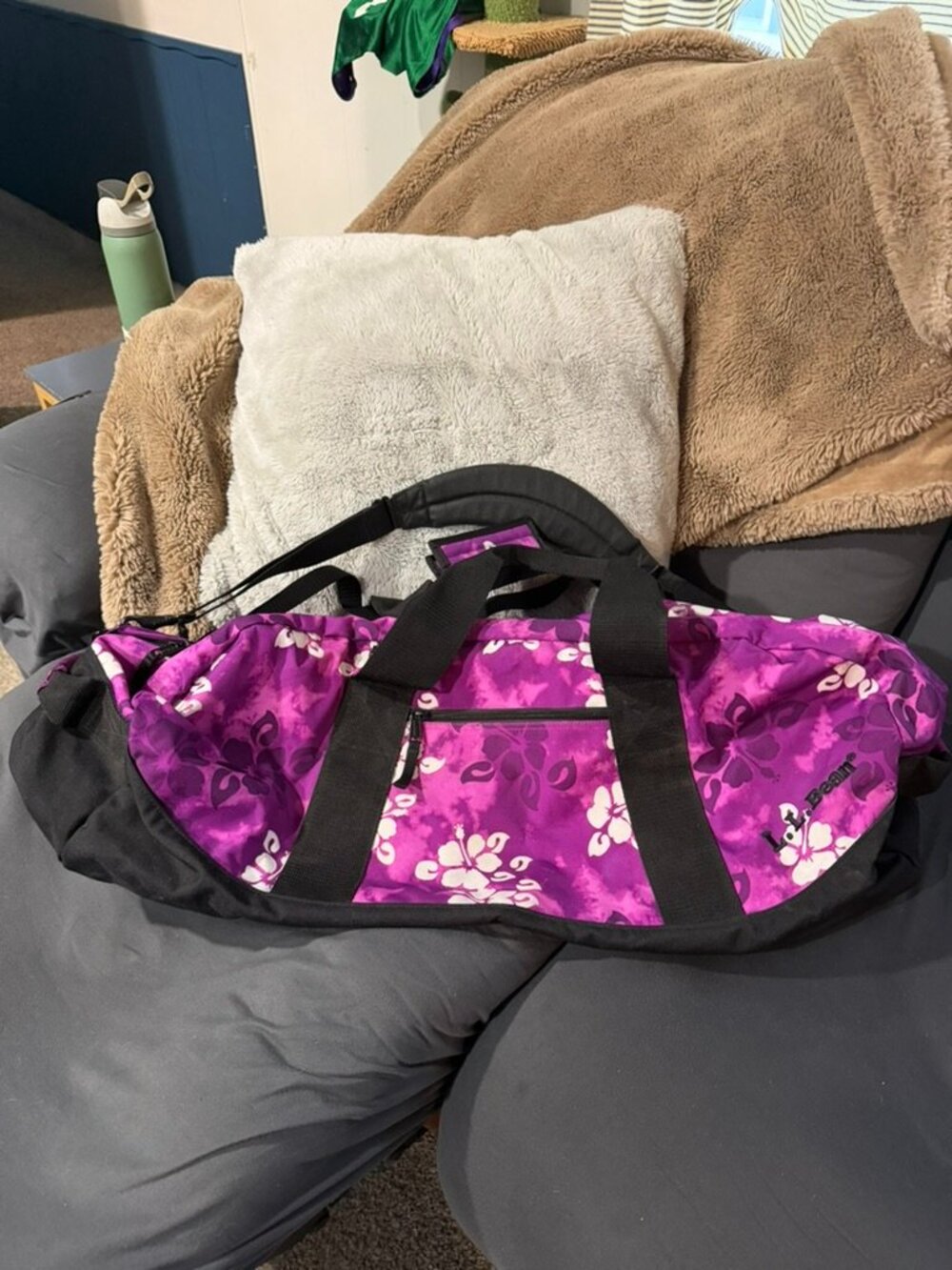 L.L. Bean Purple Hawaiian Floral Print Adventure Duffle Bag Soft Travel Luggage